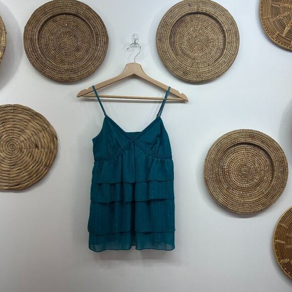 Vintage Y2K 2000s Express Blue Ruffle Seamed Sleeveless Tank Top 0 - Picture 2 of 8